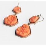Coral Geometric Druzy Stone Earrings